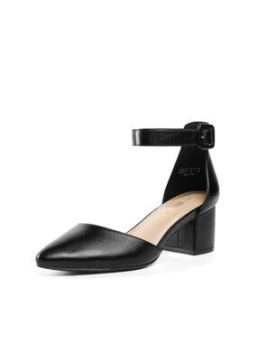 Women's Closed Toe Low Block Heel Pumps Pointed Toe Ankle Strap Buckle